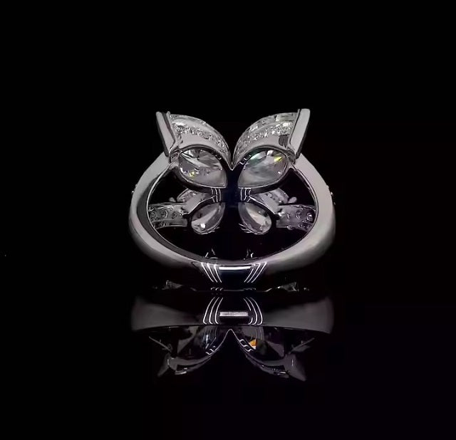 Elegant S925 Sterling Silver Butterfly Marquise-Pear Moissanite Ring