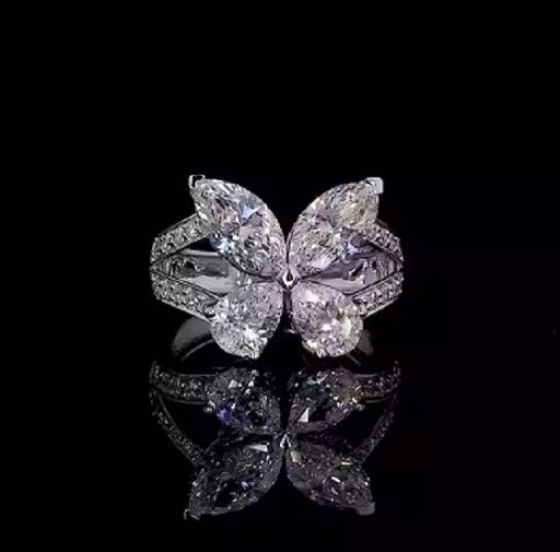 Elegant S925 Sterling Silver Butterfly Marquise-Pear Moissanite Ring