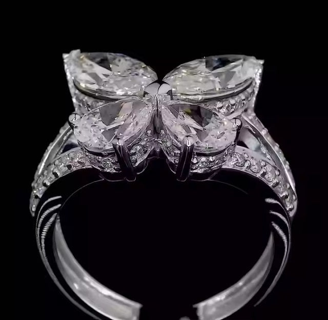 Elegant S925 Sterling Silver Butterfly Marquise-Pear Moissanite Ring