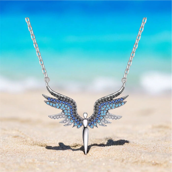 S925 Sterling Silver Moissanite Angel Wing Pendant Necklace