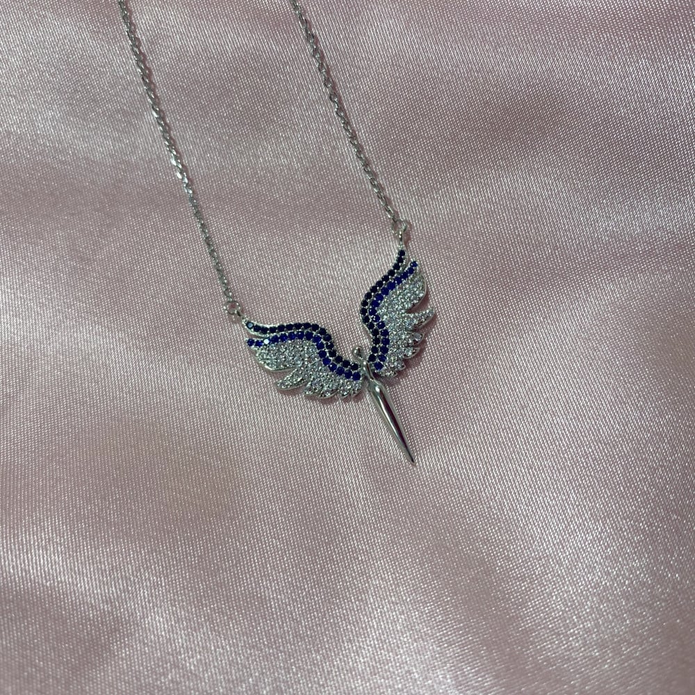 S925 Sterling Silver Moissanite Angel Wing Pendant Necklace