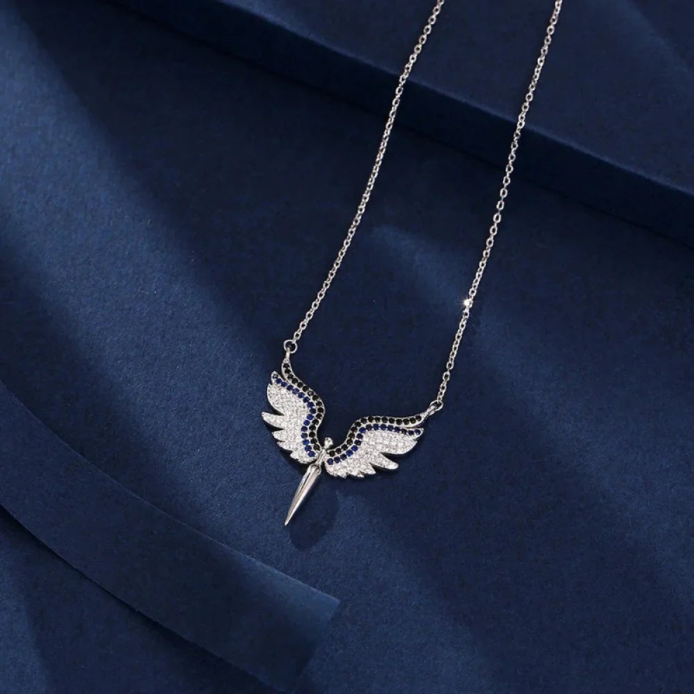 S925 Sterling Silver Moissanite Angel Wing Pendant Necklace
