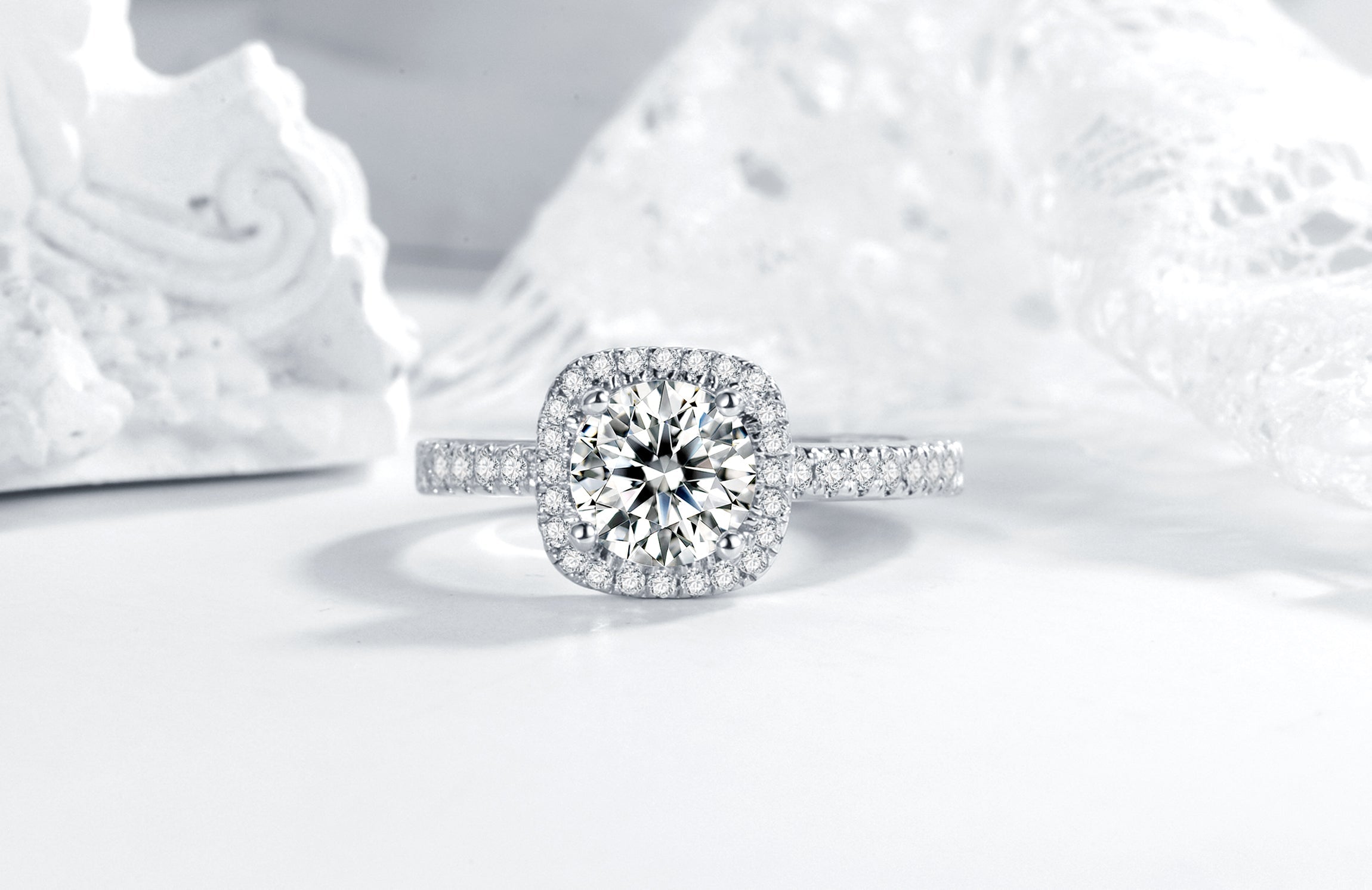 خاتم أنيق من الفضة الإسترليني S925 بفص مويسانيت مربع عيار 1 قيراط