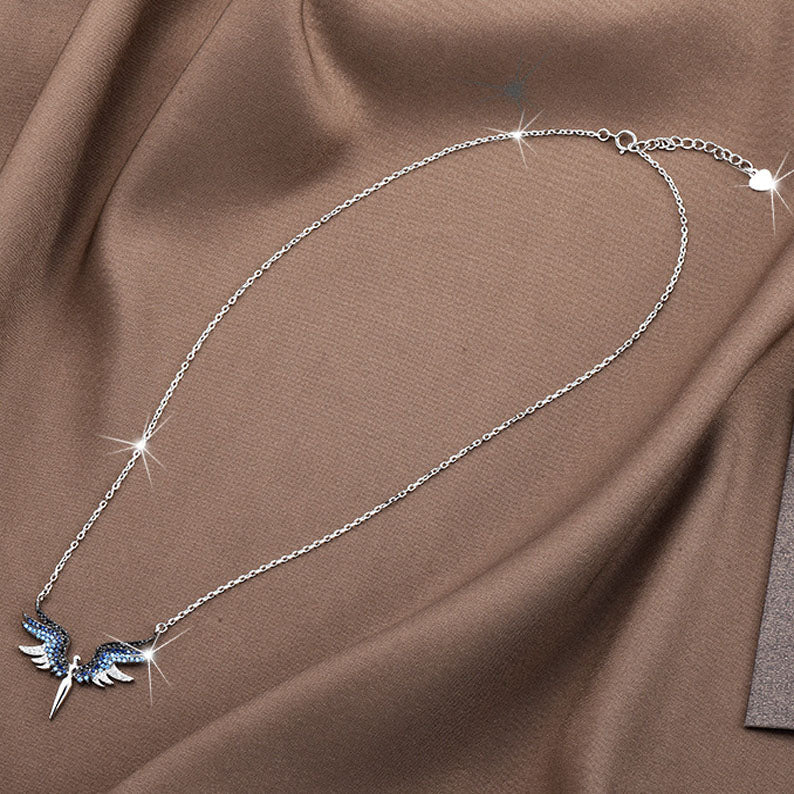 S925 Sterling Silver Moissanite Angel Wing Pendant Necklace