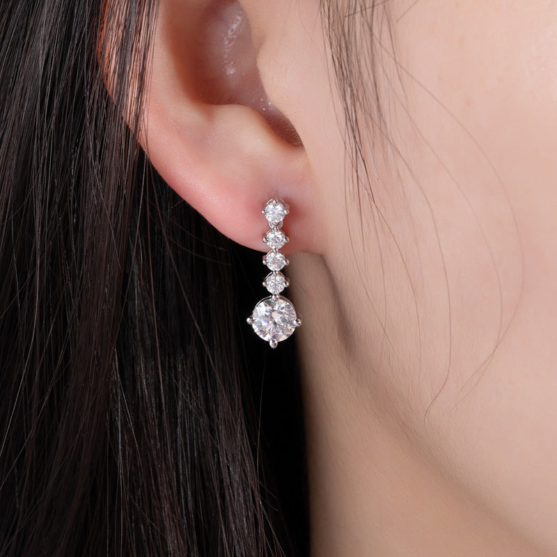 أقراط فضة استرلينية S925 مويسانيت بتصميم متدلي أنيق