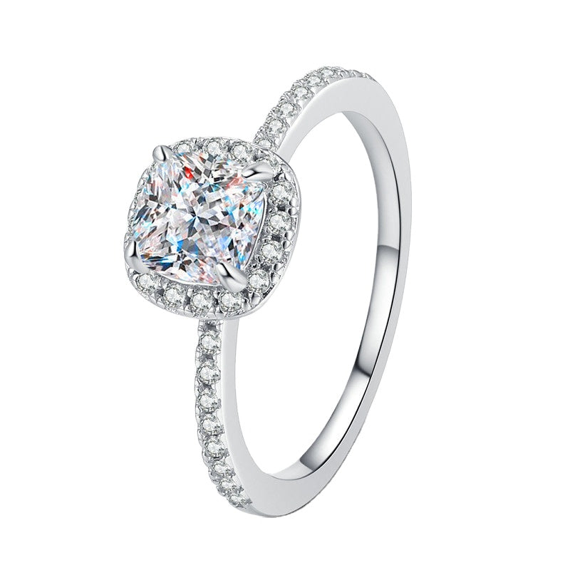 خاتم أنيق من الفضة الإسترليني S925 بفص مويسانيت مربع عيار 1 قيراط