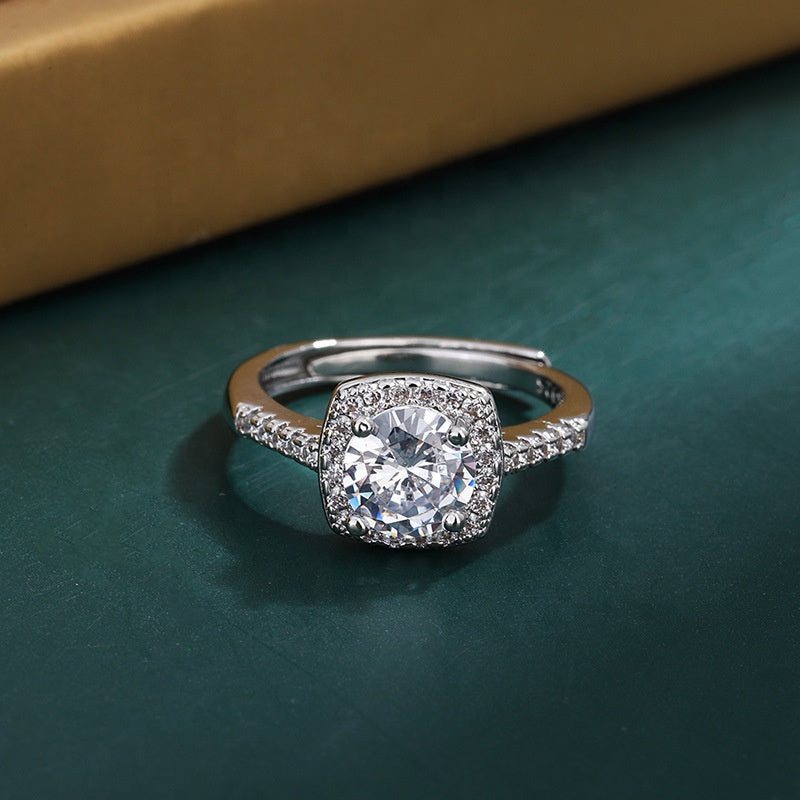 خاتم أنيق من الفضة الإسترليني S925 بفص مويسانيت مربع عيار 1 قيراط