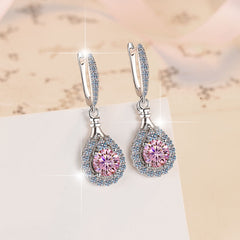 Elegant Pink Moissanite Drop Sterling Silver S925 Earrings