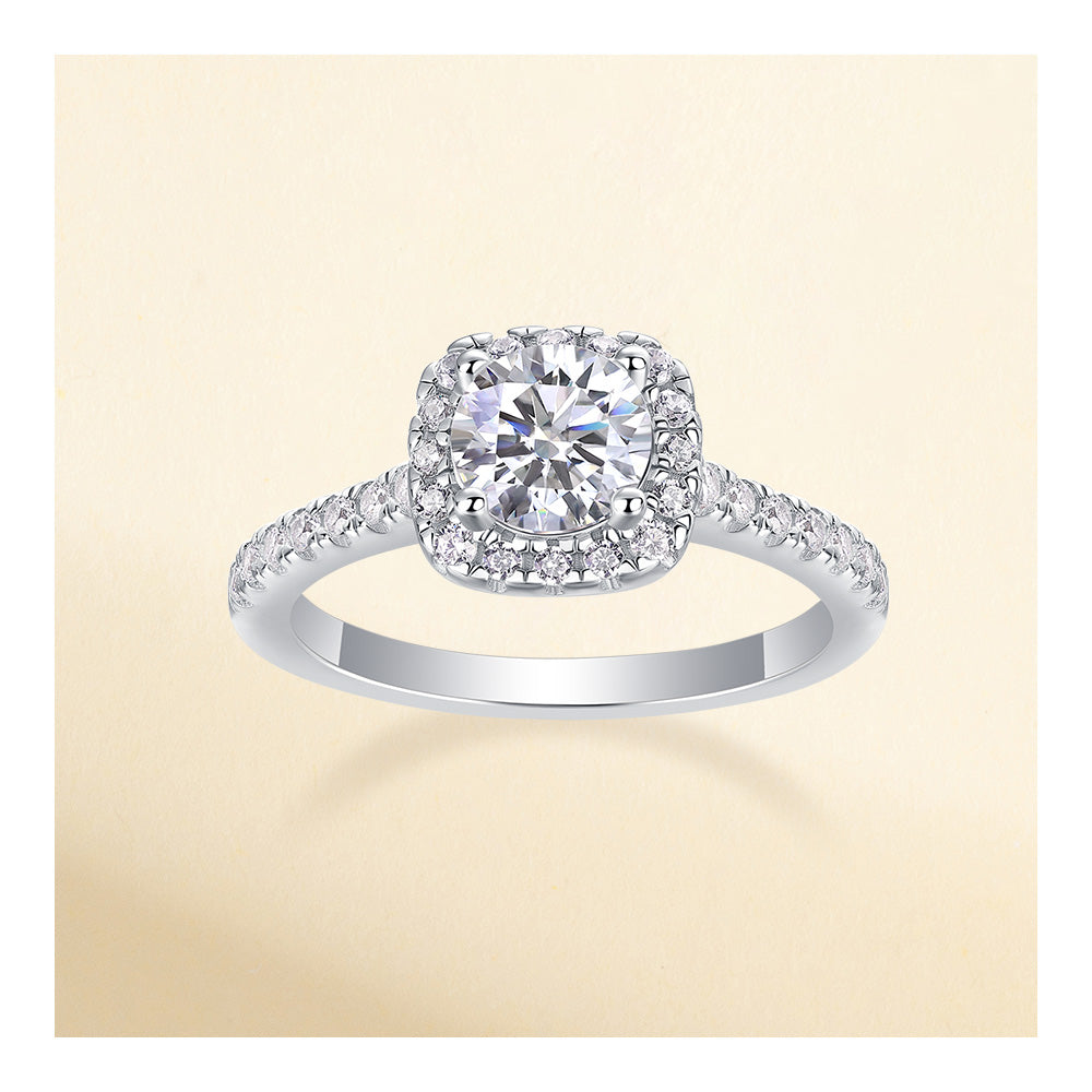 خاتم أنيق من الفضة الإسترليني S925 بفص مويسانيت مربع عيار 1 قيراط