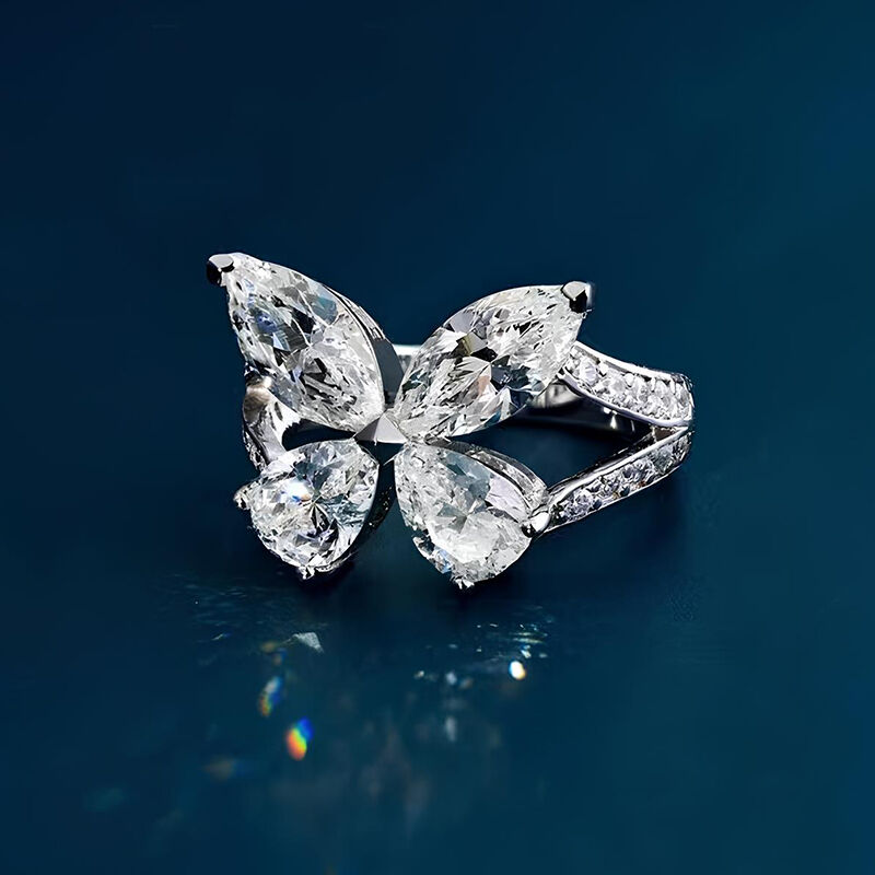 Elegant S925 Sterling Silver Butterfly Marquise-Pear Moissanite Ring