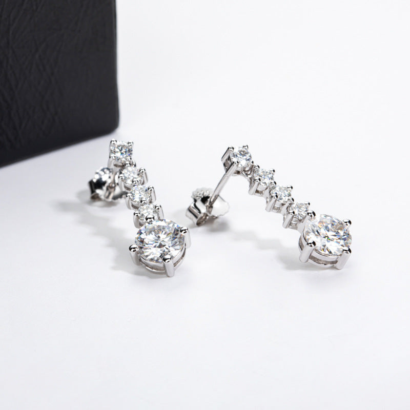 أقراط فضة استرلينية S925 مويسانيت بتصميم متدلي أنيق