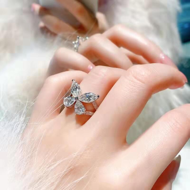 Elegant S925 Sterling Silver Butterfly Marquise-Pear Moissanite Ring