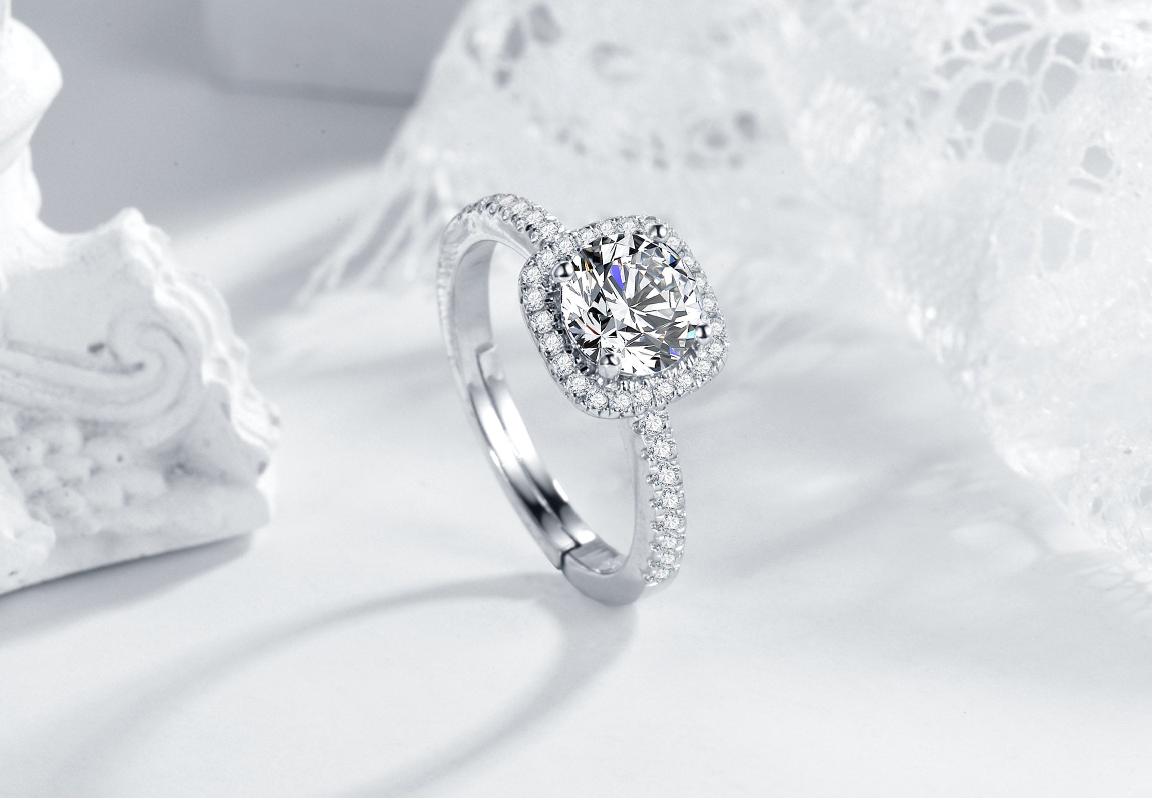 خاتم أنيق من الفضة الإسترليني S925 بفص مويسانيت مربع عيار 1 قيراط