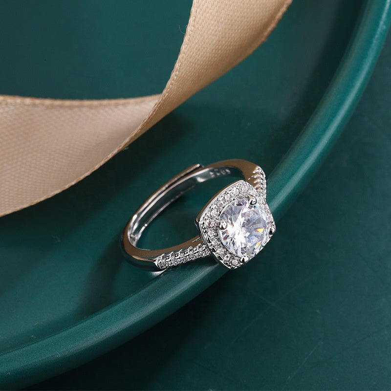 خاتم أنيق من الفضة الإسترليني S925 بفص مويسانيت مربع عيار 1 قيراط