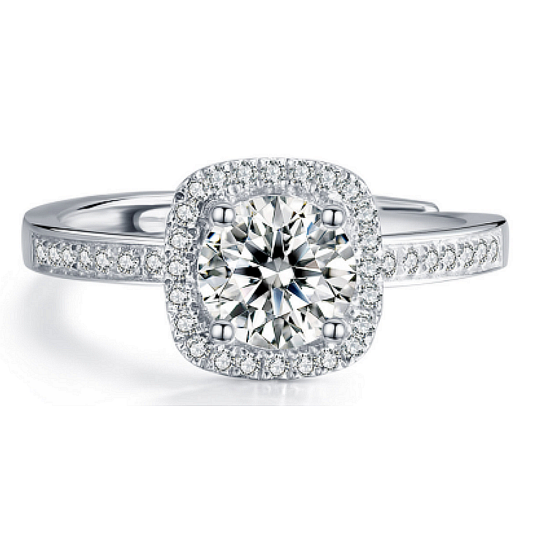 خاتم أنيق من الفضة الإسترليني S925 بفص مويسانيت مربع عيار 1 قيراط