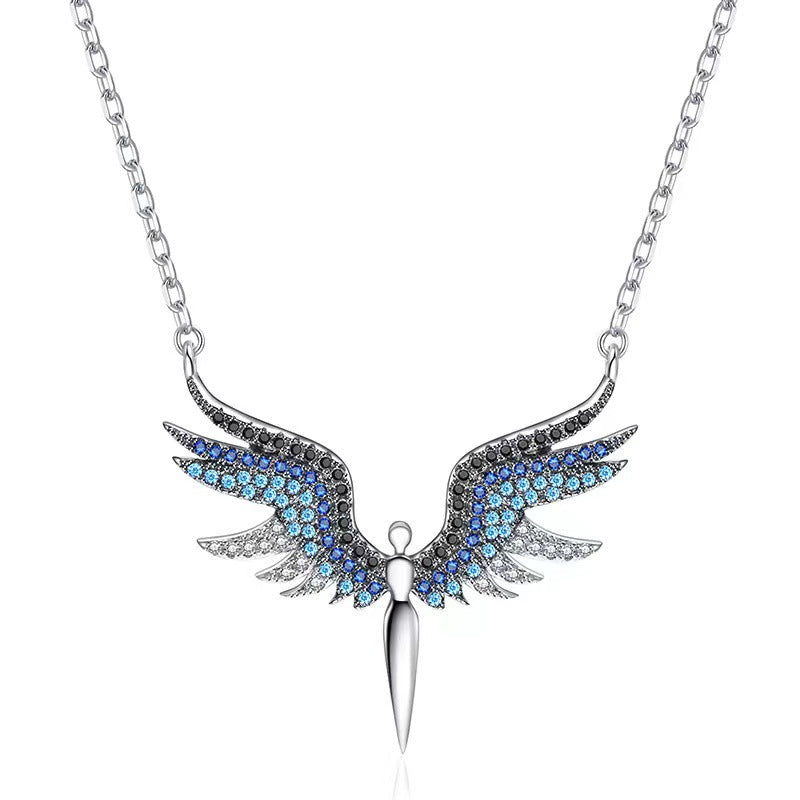 S925 Sterling Silver Moissanite Angel Wing Pendant Necklace