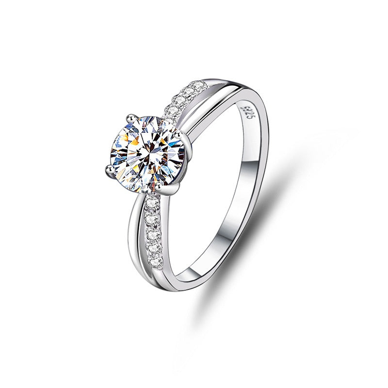 S925 Sterling Silver Classic Moissanite Crown Ring Twisted Band Design
