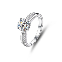 S925 Sterling Silver Classic Moissanite Crown Ring Twisted Band Design