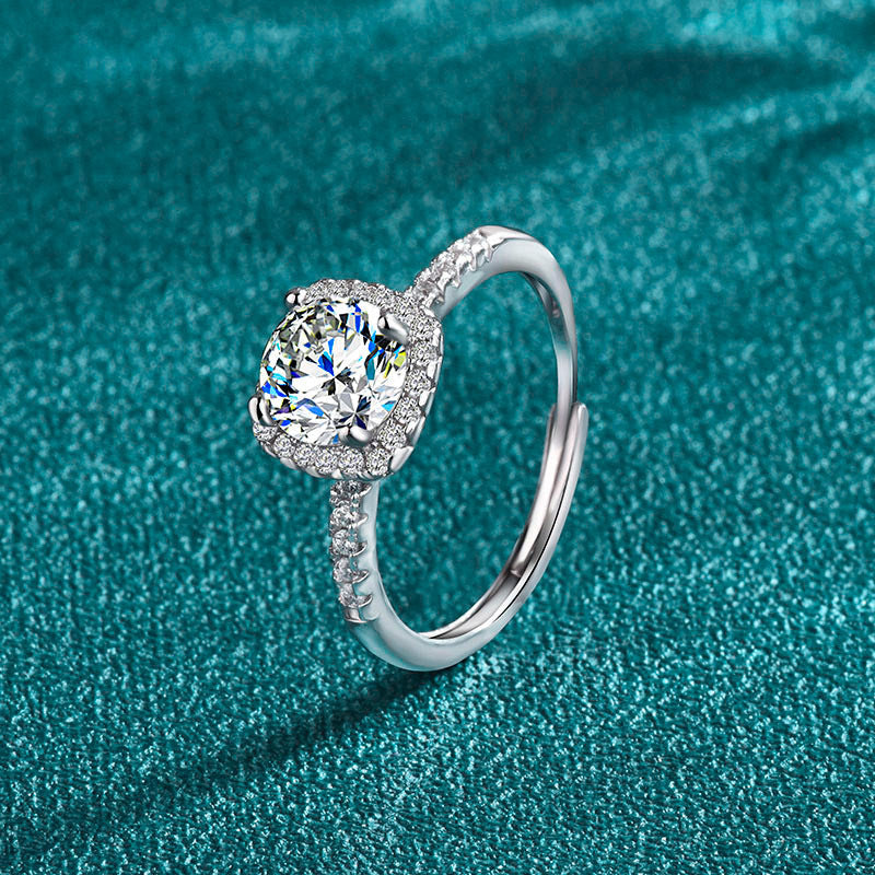 خاتم أنيق من الفضة الإسترليني S925 بفص مويسانيت مربع عيار 1 قيراط