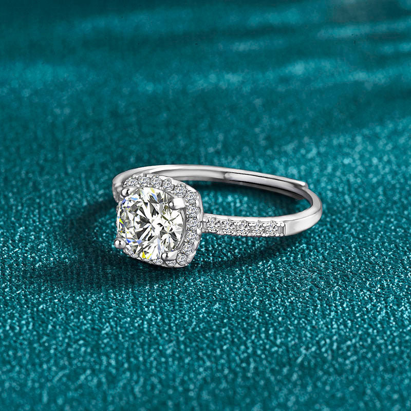 خاتم أنيق من الفضة الإسترليني S925 بفص مويسانيت مربع عيار 1 قيراط