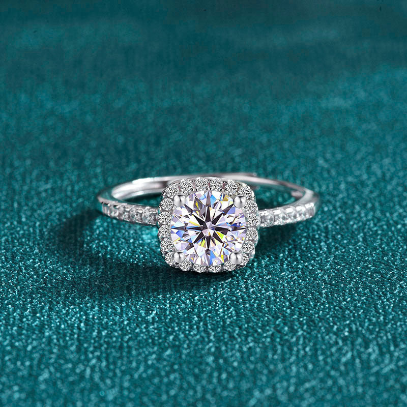 خاتم أنيق من الفضة الإسترليني S925 بفص مويسانيت مربع عيار 1 قيراط